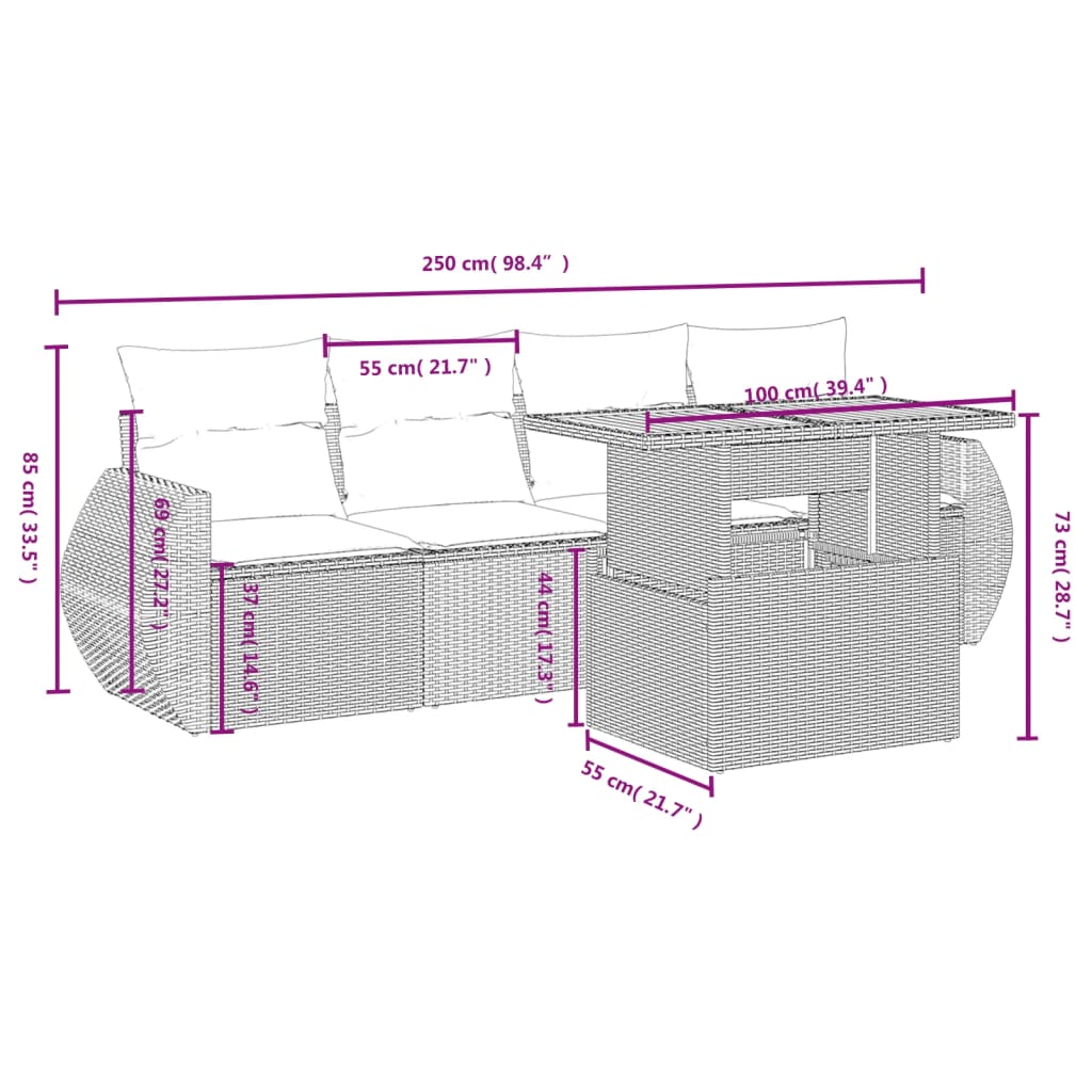 5-delige Loungeset met kussens poly rattan grijs is nu te koop bij PeponiXL, paradijselijk wonen!