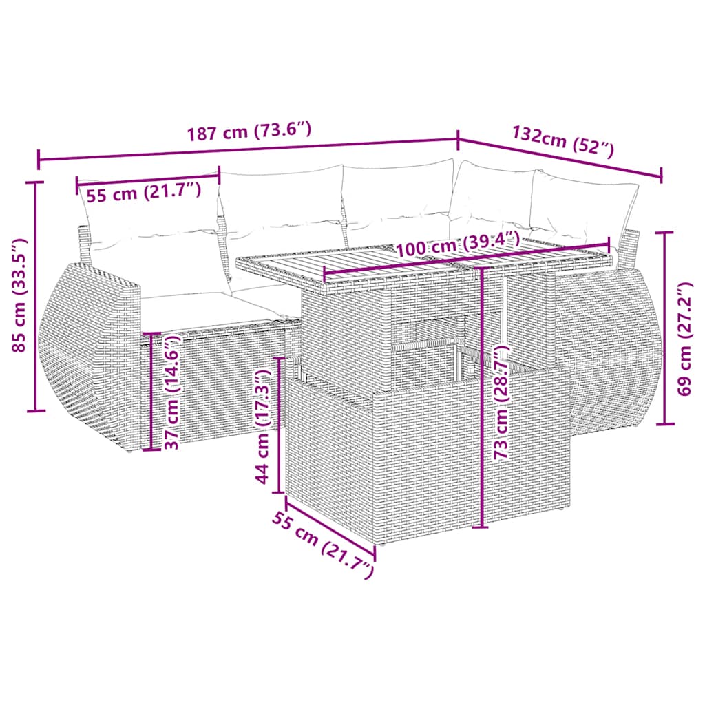 5-delige Loungeset met kussens poly rattan beige is nu te koop bij PeponiXL, paradijselijk wonen!