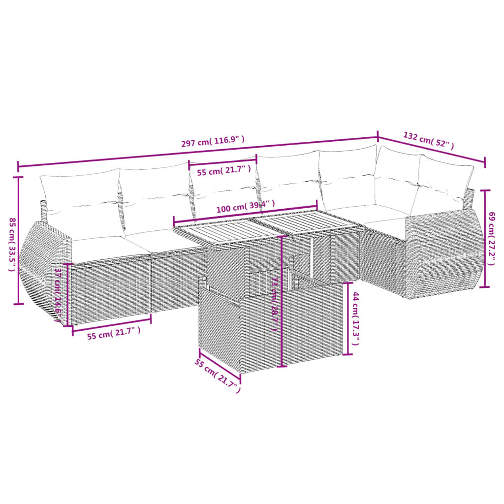 7-delige Loungeset met kussens poly rattan zwart is nu te koop bij PeponiXL, paradijselijk wonen!