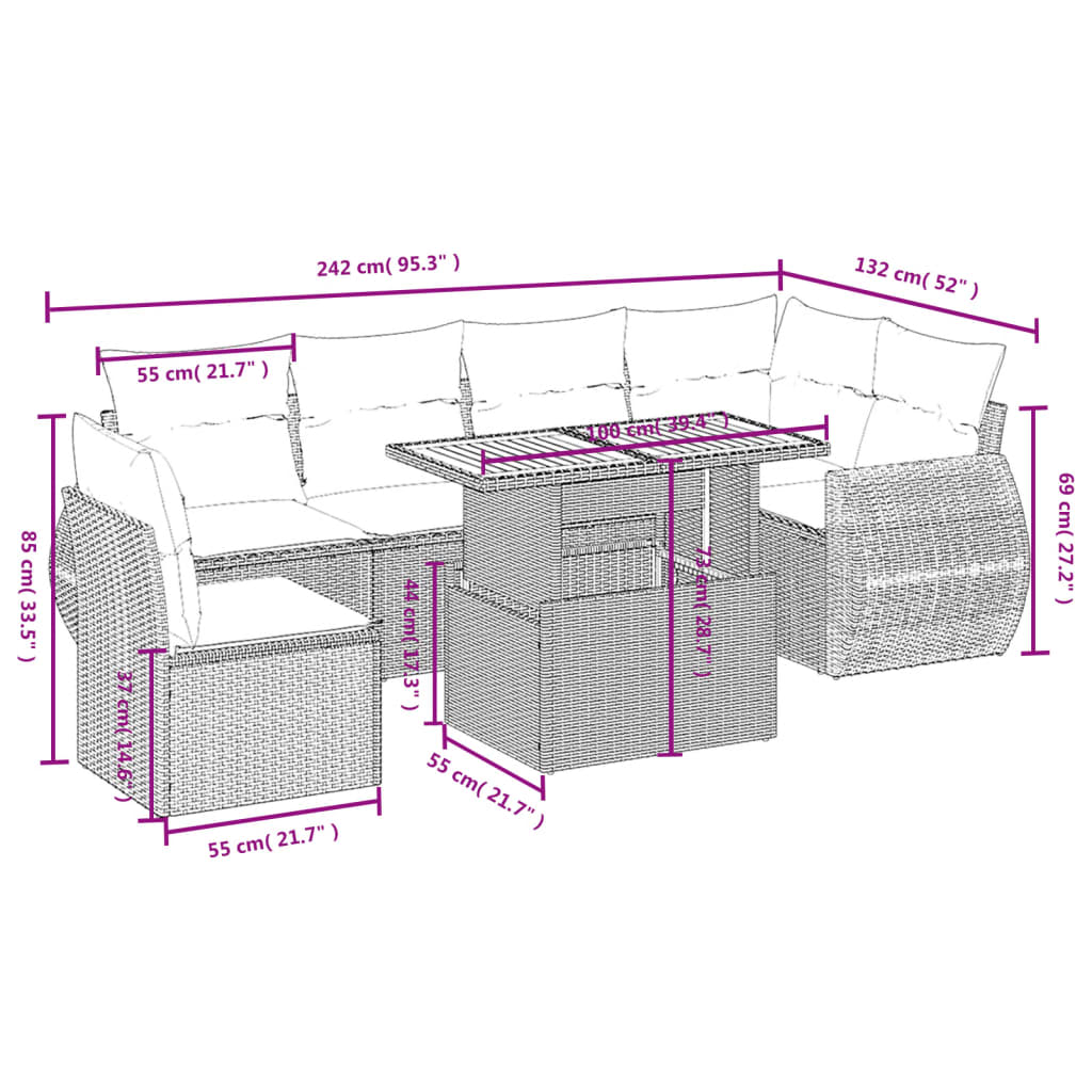 7-delige Loungeset met kussens poly rattan beige is nu te koop bij PeponiXL, paradijselijk wonen!