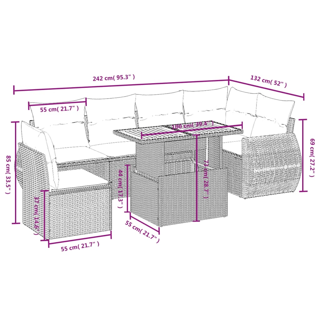 7-delige Loungeset met kussens poly rattan beige is nu te koop bij PeponiXL, paradijselijk wonen!