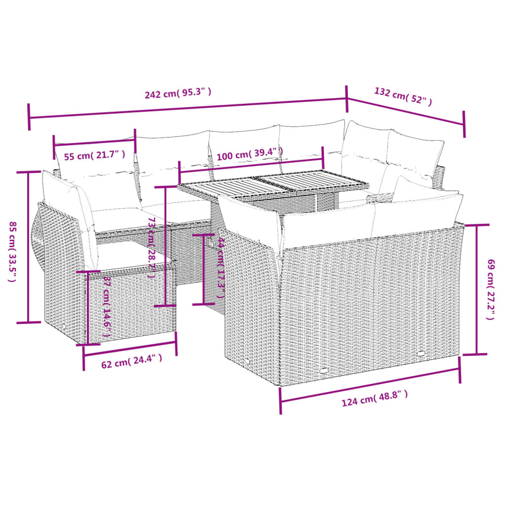 9-delige Loungeset met kussens poly rattan beige is nu te koop bij PeponiXL, paradijselijk wonen!