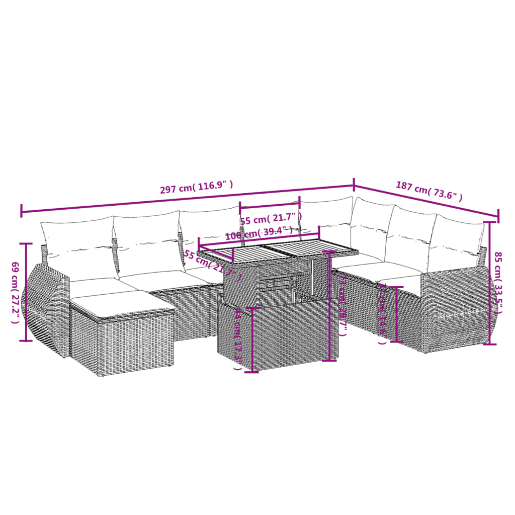 9-delige Loungeset met kussens poly rattan beige is nu te koop bij PeponiXL, paradijselijk wonen!