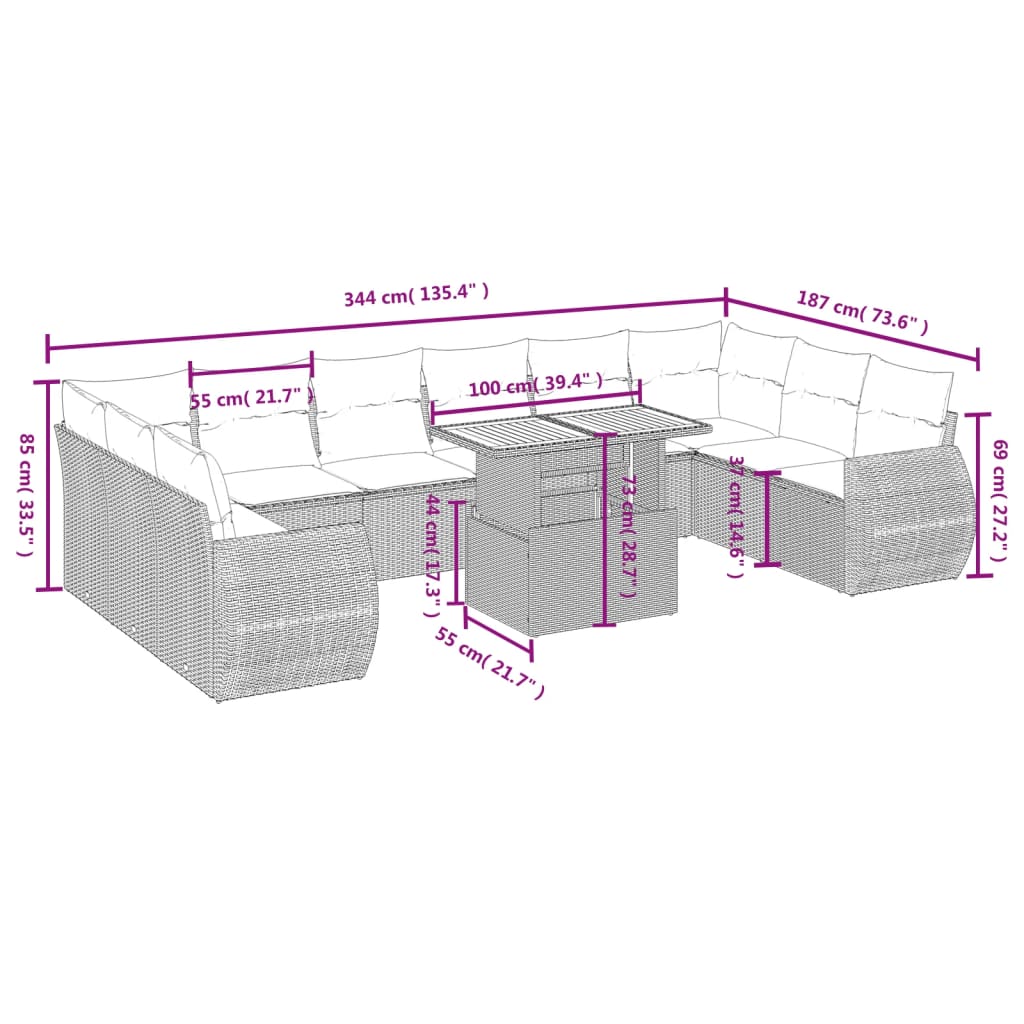 11-delige Loungeset met kussens poly rattan grijs is nu te koop bij PeponiXL, paradijselijk wonen!