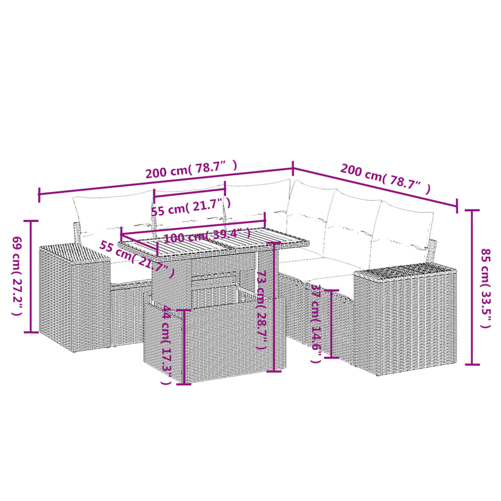6-delige Loungeset met kussens poly rattan grijs is nu te koop bij PeponiXL, paradijselijk wonen!