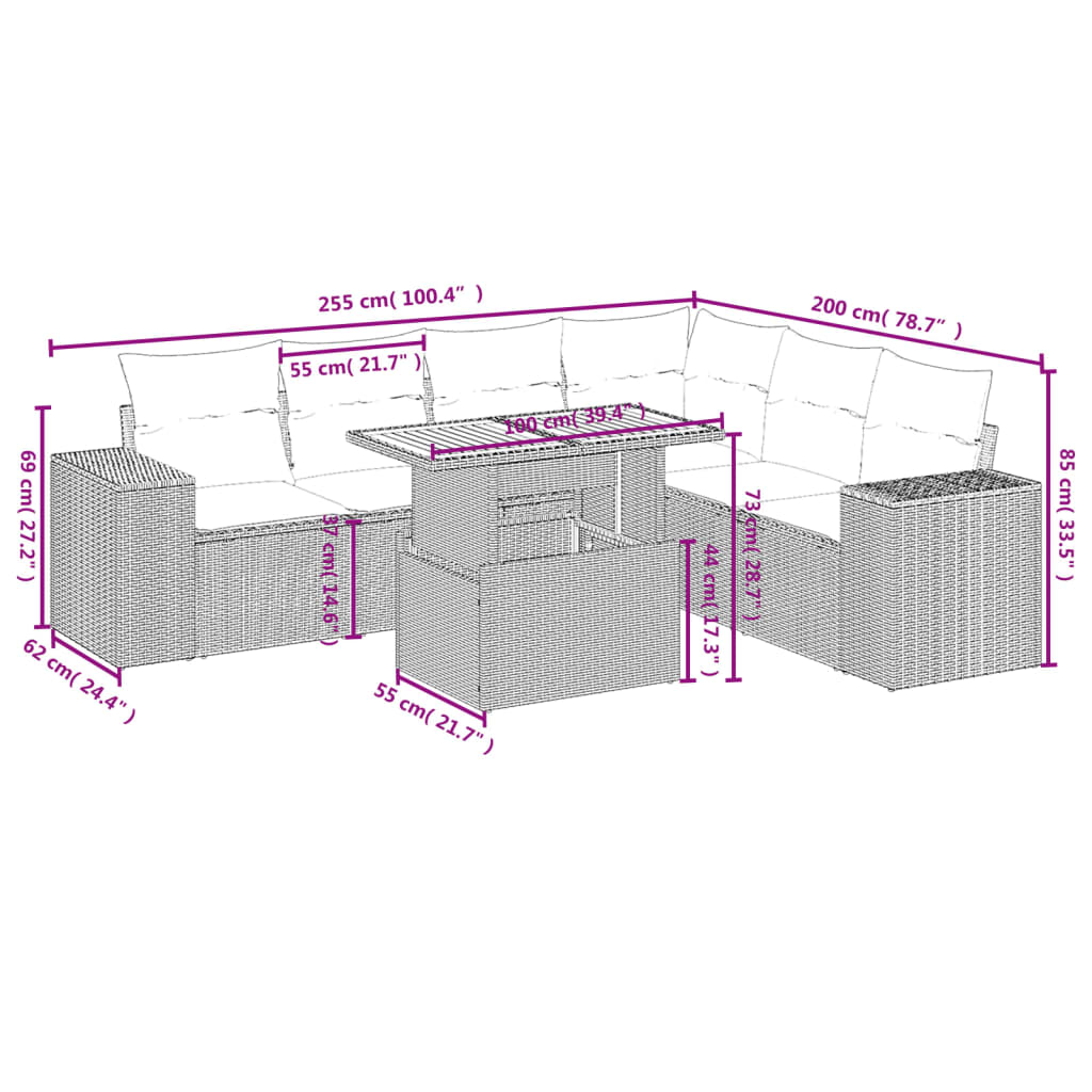 7-delige Loungeset met kussens poly rattan grijs is nu te koop bij PeponiXL, paradijselijk wonen!