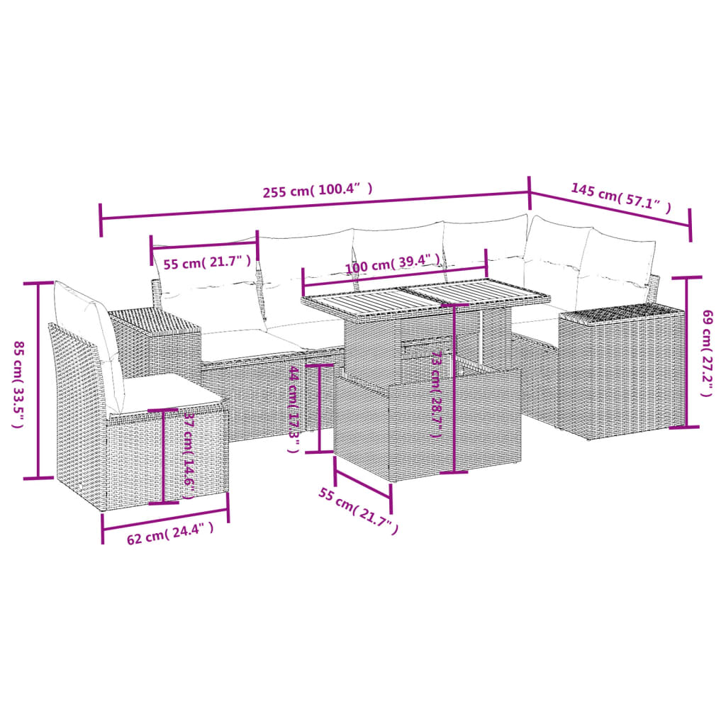 7-delige Loungeset met kussens poly rattan zwart is nu te koop bij PeponiXL, paradijselijk wonen!