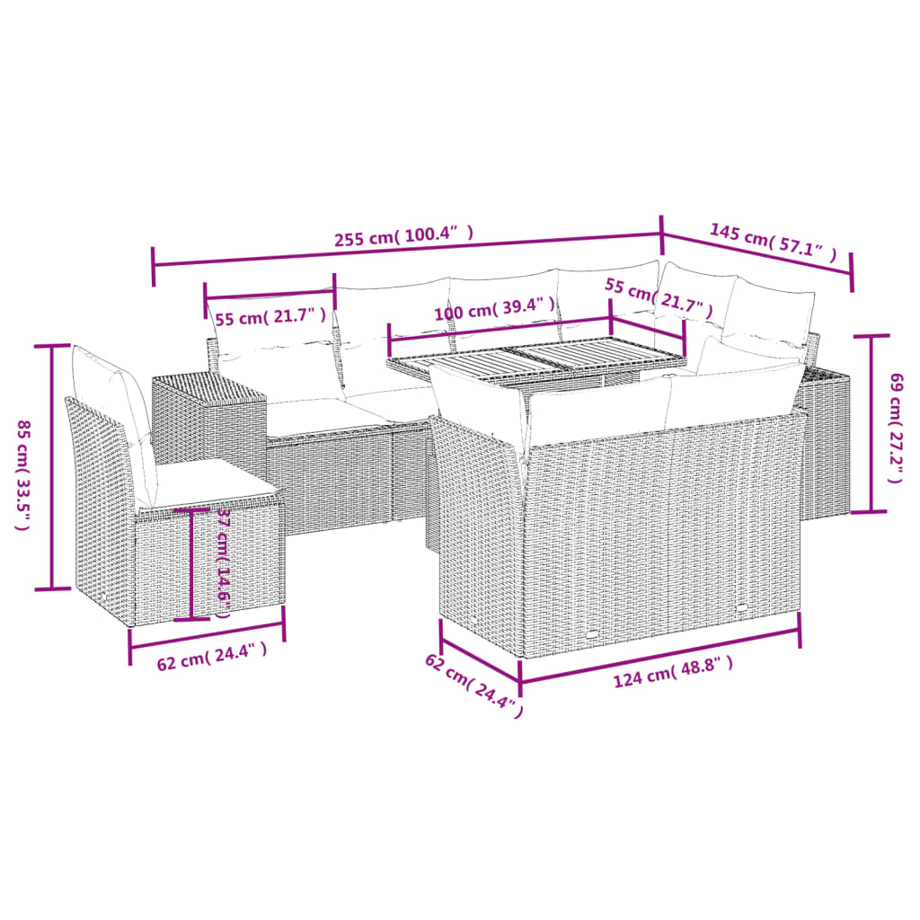 9-delige Loungeset met kussens poly rattan beige is nu te koop bij PeponiXL, paradijselijk wonen!