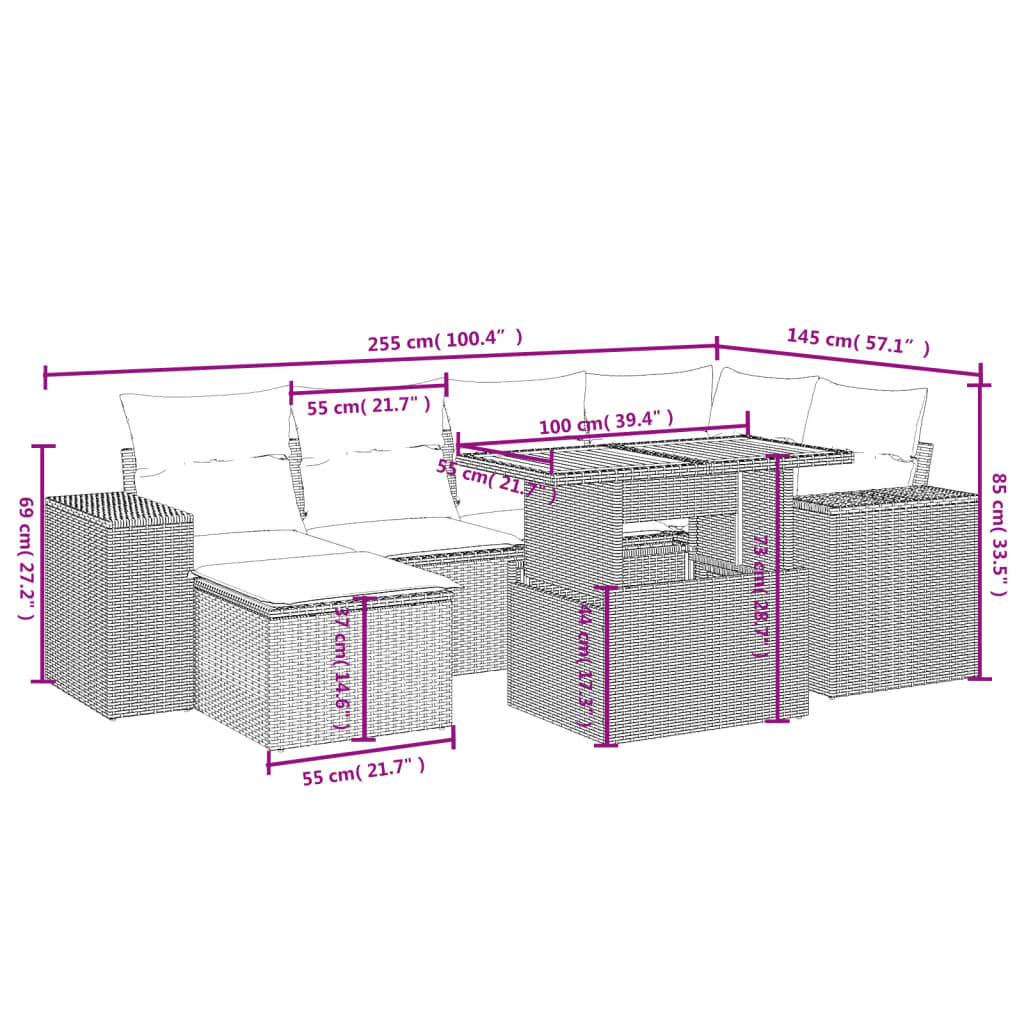 7-delige Loungeset met kussens poly rattan zwart is nu te koop bij PeponiXL, paradijselijk wonen!