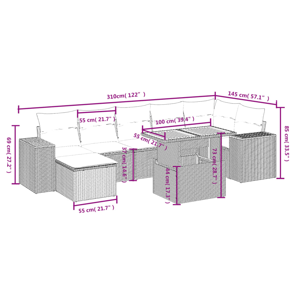 8-delige Loungeset met kussens poly rattan zwart is nu te koop bij PeponiXL, paradijselijk wonen!