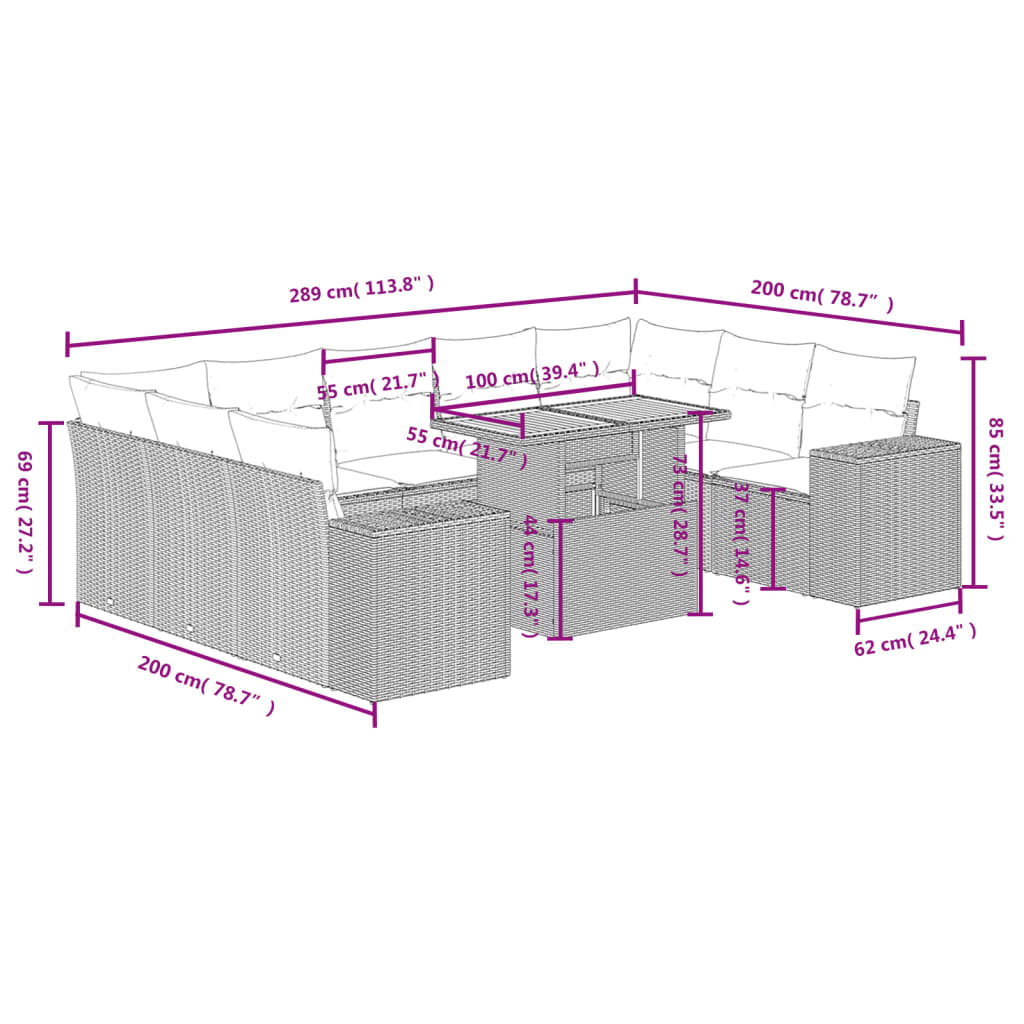 10-delige Loungeset met kussens poly rattan zwart is nu te koop bij PeponiXL, paradijselijk wonen!