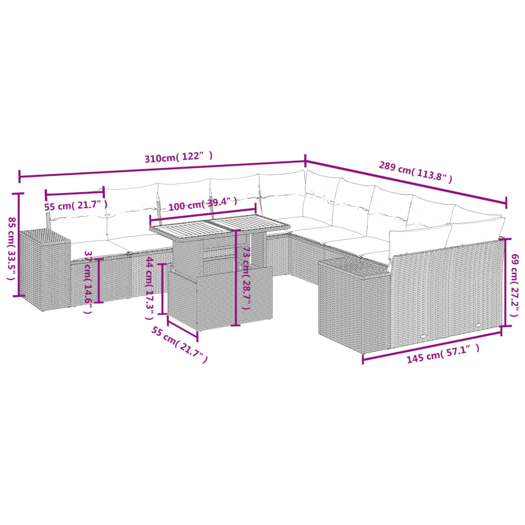 11-delige Tuinset met kussens poly rattan beige is nu te koop bij PeponiXL, paradijselijk wonen!