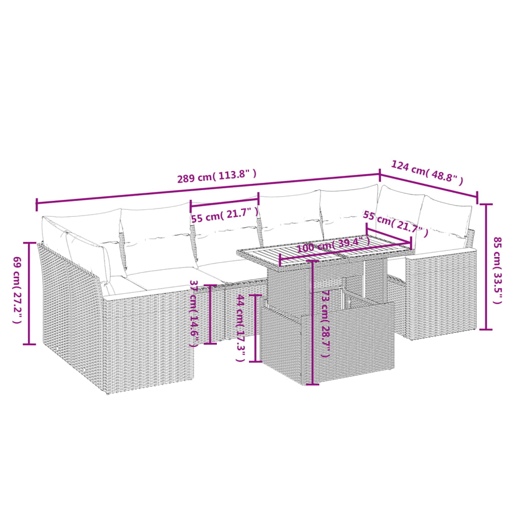 8-delige Loungeset met kussens poly rattan zwart is nu te koop bij PeponiXL, paradijselijk wonen!