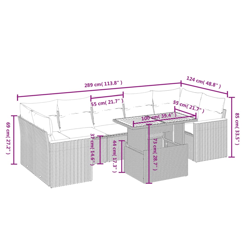 8-delige Loungeset met kussens poly rattan beige is nu te koop bij PeponiXL, paradijselijk wonen!