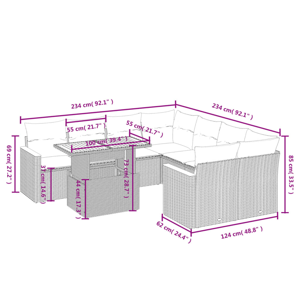 9-delige Loungeset met kussens poly rattan zwart is nu te koop bij PeponiXL, paradijselijk wonen!