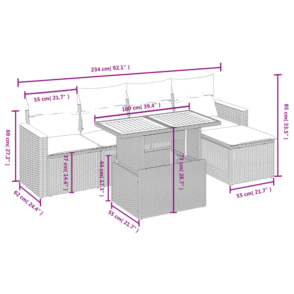 6-delige Loungeset met kussens poly rattan grijs is nu te koop bij PeponiXL, paradijselijk wonen!
