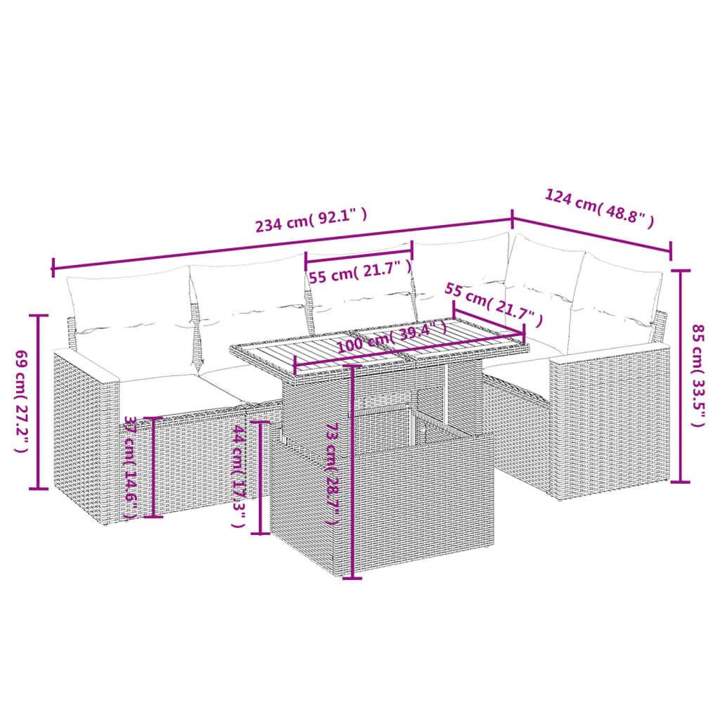 6-delige Loungeset met kussens poly rattan beige is nu te koop bij PeponiXL, paradijselijk wonen!