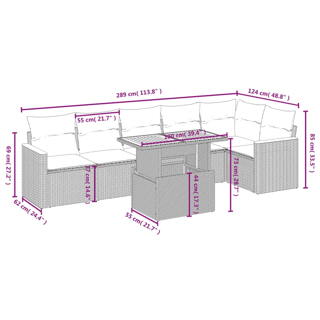 7-delige Loungeset met kussens poly rattan beige is nu te koop bij PeponiXL, paradijselijk wonen!