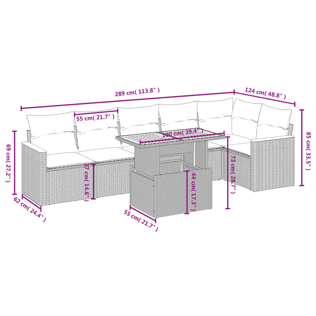7-delige Loungeset met kussens poly rattan beige is nu te koop bij PeponiXL, paradijselijk wonen!