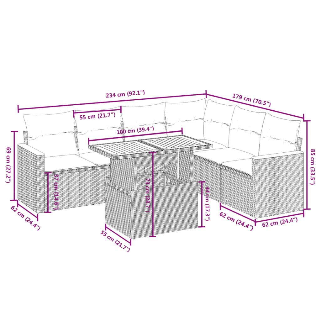 7-delige Loungeset met kussens poly rattan zwart is nu te koop bij PeponiXL, paradijselijk wonen!