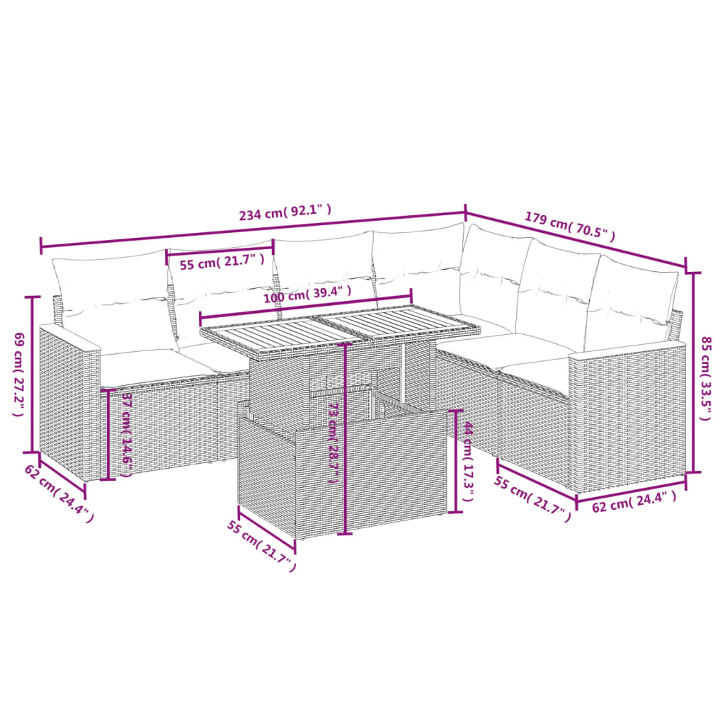 7-delige Loungeset met kussens poly rattan zwart is nu te koop bij PeponiXL, paradijselijk wonen!