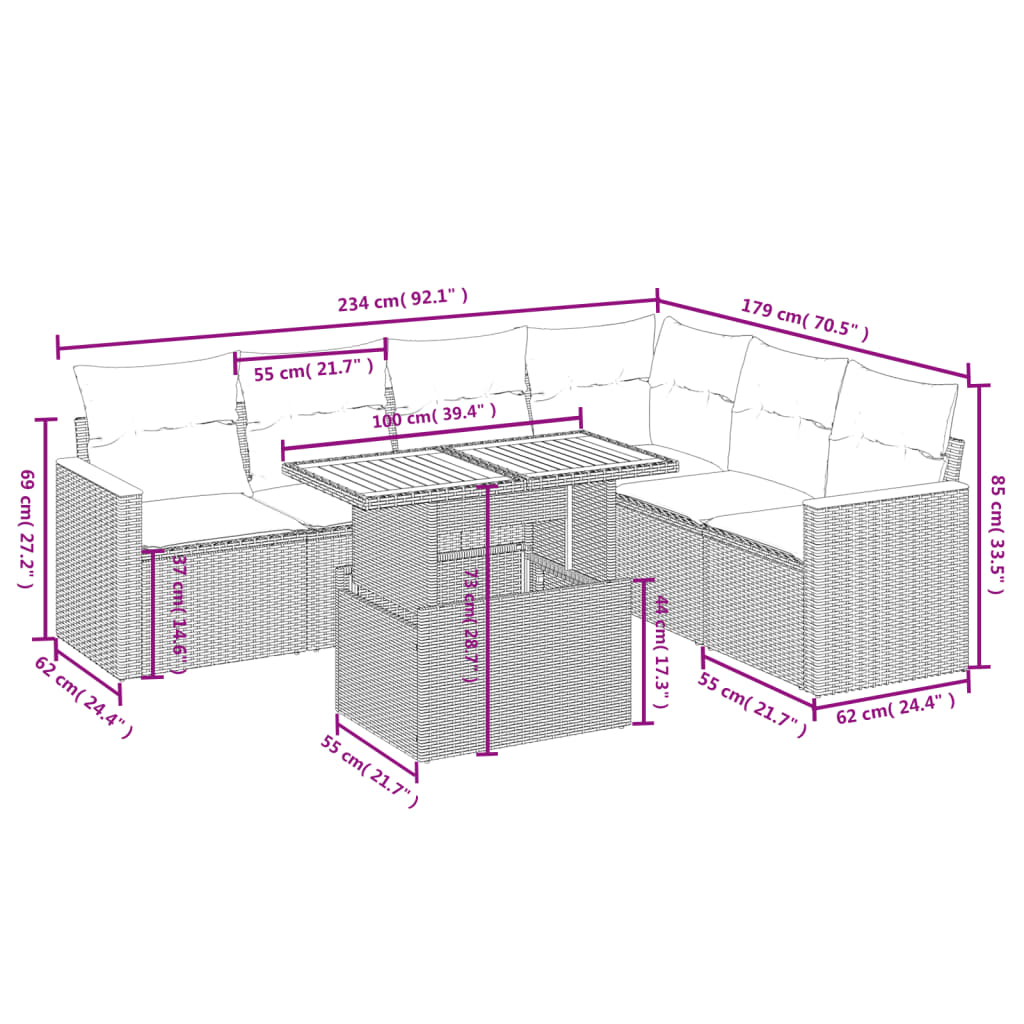 7-delige Loungeset met kussens poly rattan grijs is nu te koop bij PeponiXL, paradijselijk wonen!