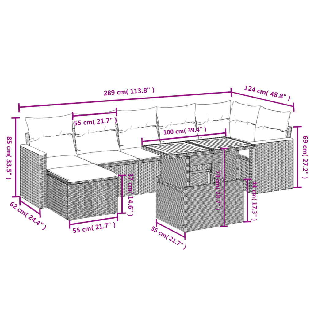 8-delige Loungeset met kussens poly rattan beige is nu te koop bij PeponiXL, paradijselijk wonen!