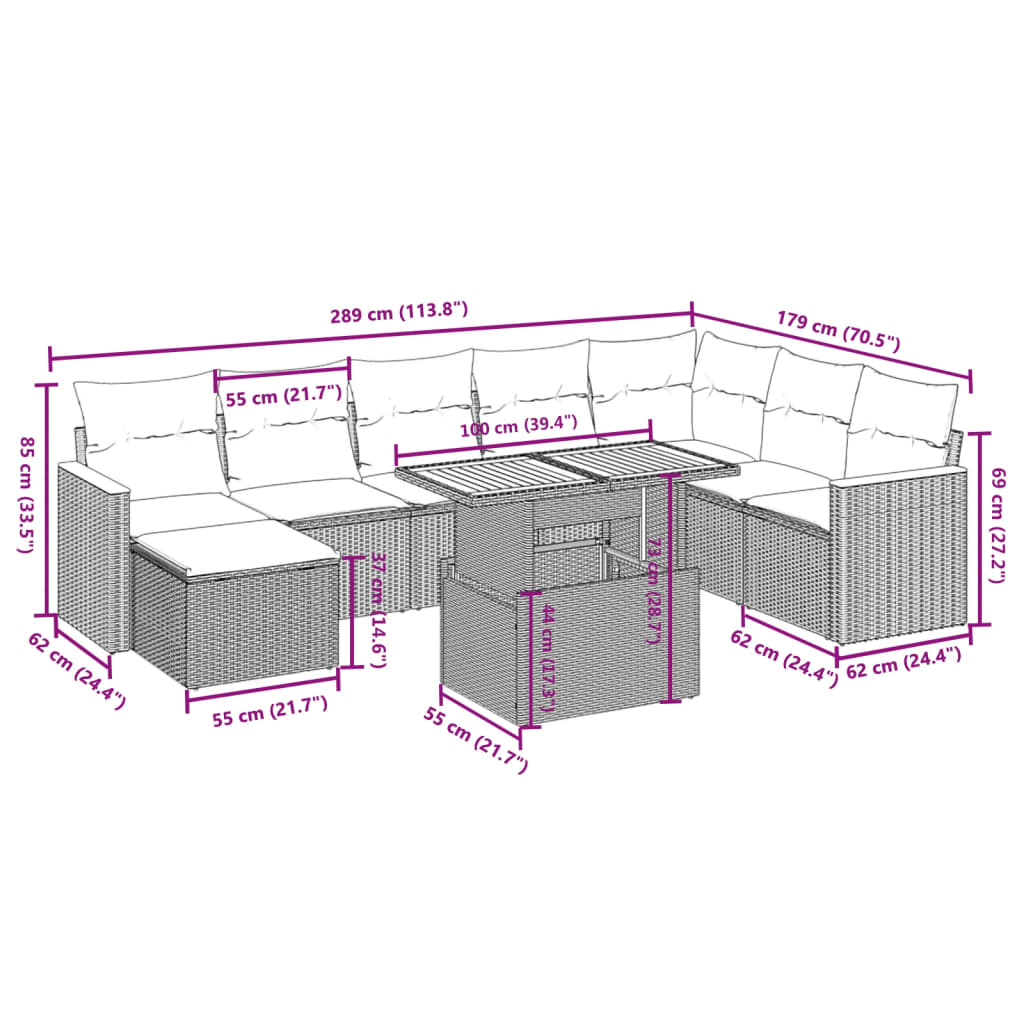 9-delige Loungeset met kussens poly rattan zwart is nu te koop bij PeponiXL, paradijselijk wonen!