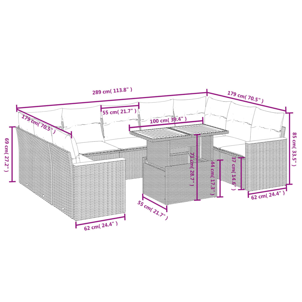 11-delige Loungeset met kussens poly rattan zwart is nu te koop bij PeponiXL, paradijselijk wonen!