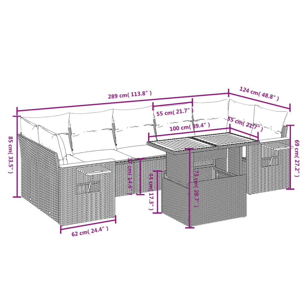 8-delige Loungeset met kussens poly rattan zwart is nu te koop bij PeponiXL, paradijselijk wonen!