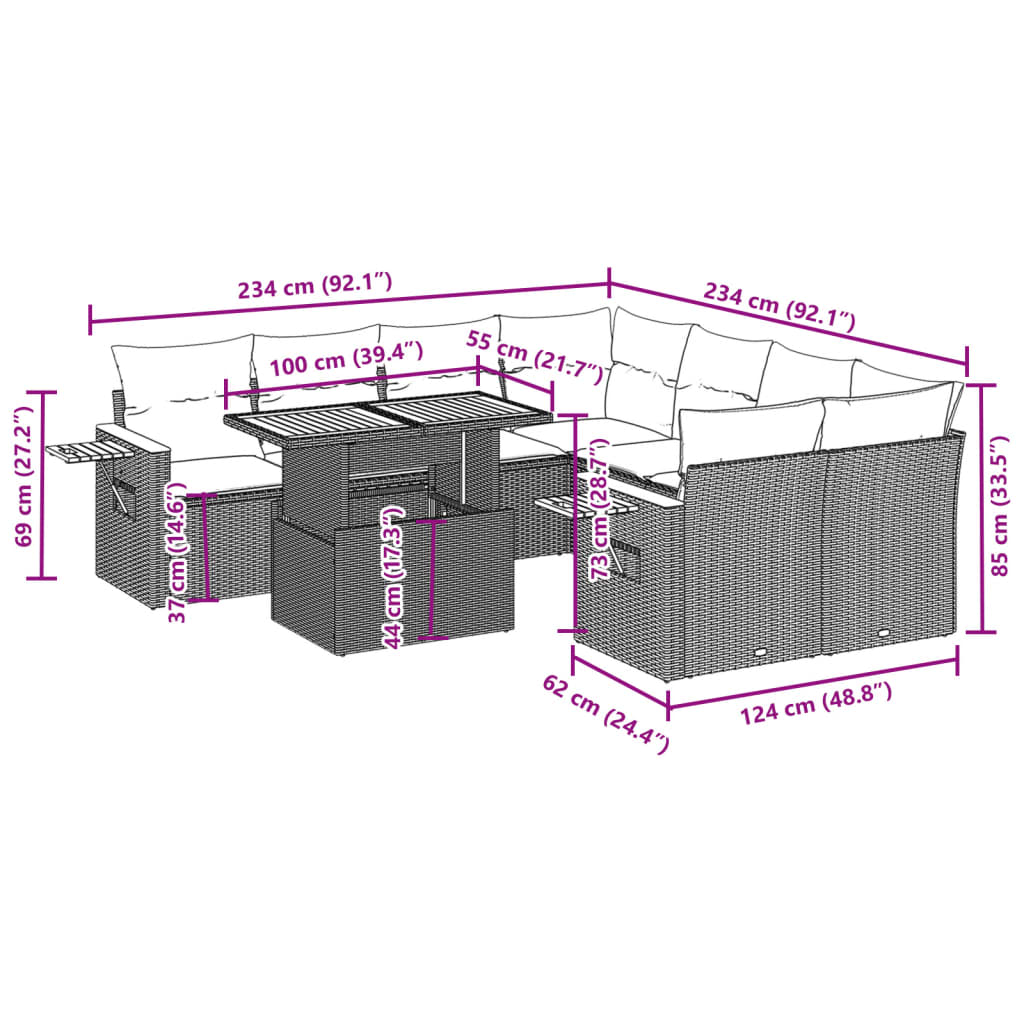 9-delige Loungeset met kussens poly rattan zwart is nu te koop bij PeponiXL, paradijselijk wonen!