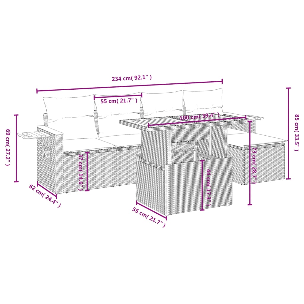 6-delige Loungeset met kussens poly rattan beige is nu te koop bij PeponiXL, paradijselijk wonen!