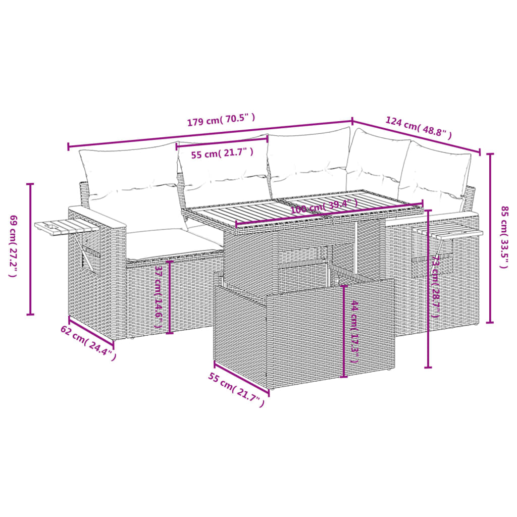 5-delige Loungeset met kussens poly rattan beige is nu te koop bij PeponiXL, paradijselijk wonen!