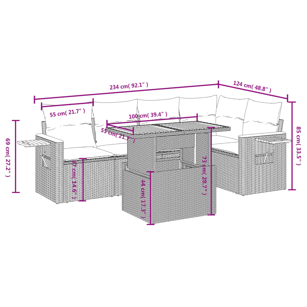 6-delige Loungeset met kussens poly rattan beige is nu te koop bij PeponiXL, paradijselijk wonen!