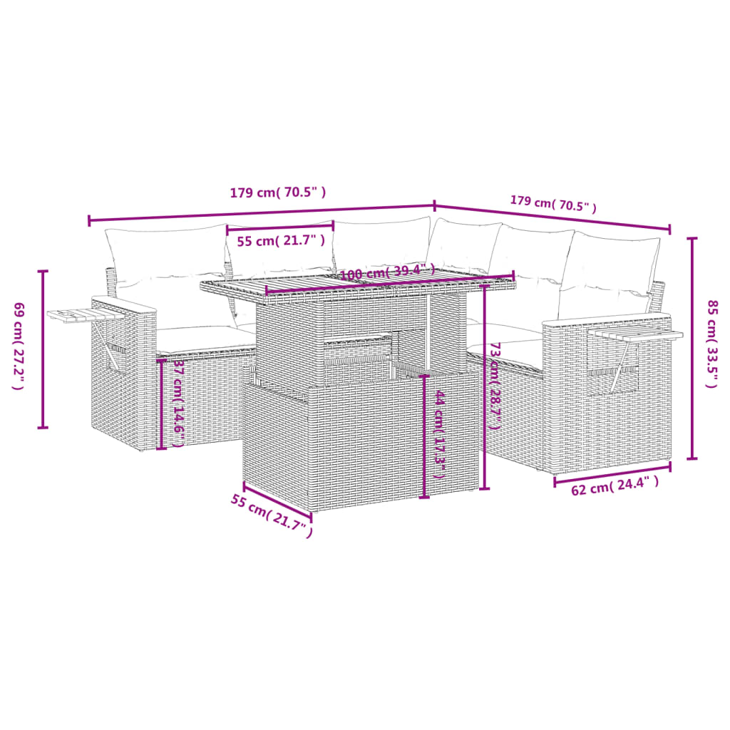 6-delige Loungeset met kussens poly rattan beige is nu te koop bij PeponiXL, paradijselijk wonen!