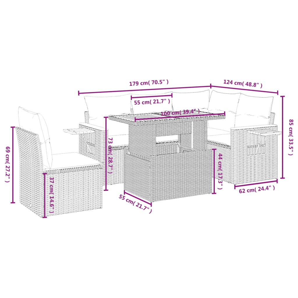 6-delige Loungeset met kussens poly rattan zwart is nu te koop bij PeponiXL, paradijselijk wonen!