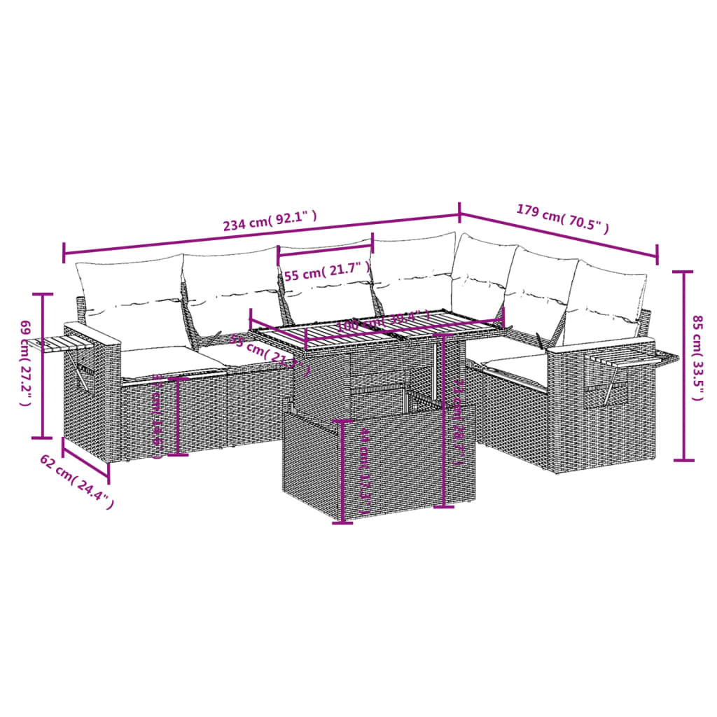7-delige Loungeset met kussens poly rattan zwart is nu te koop bij PeponiXL, paradijselijk wonen!