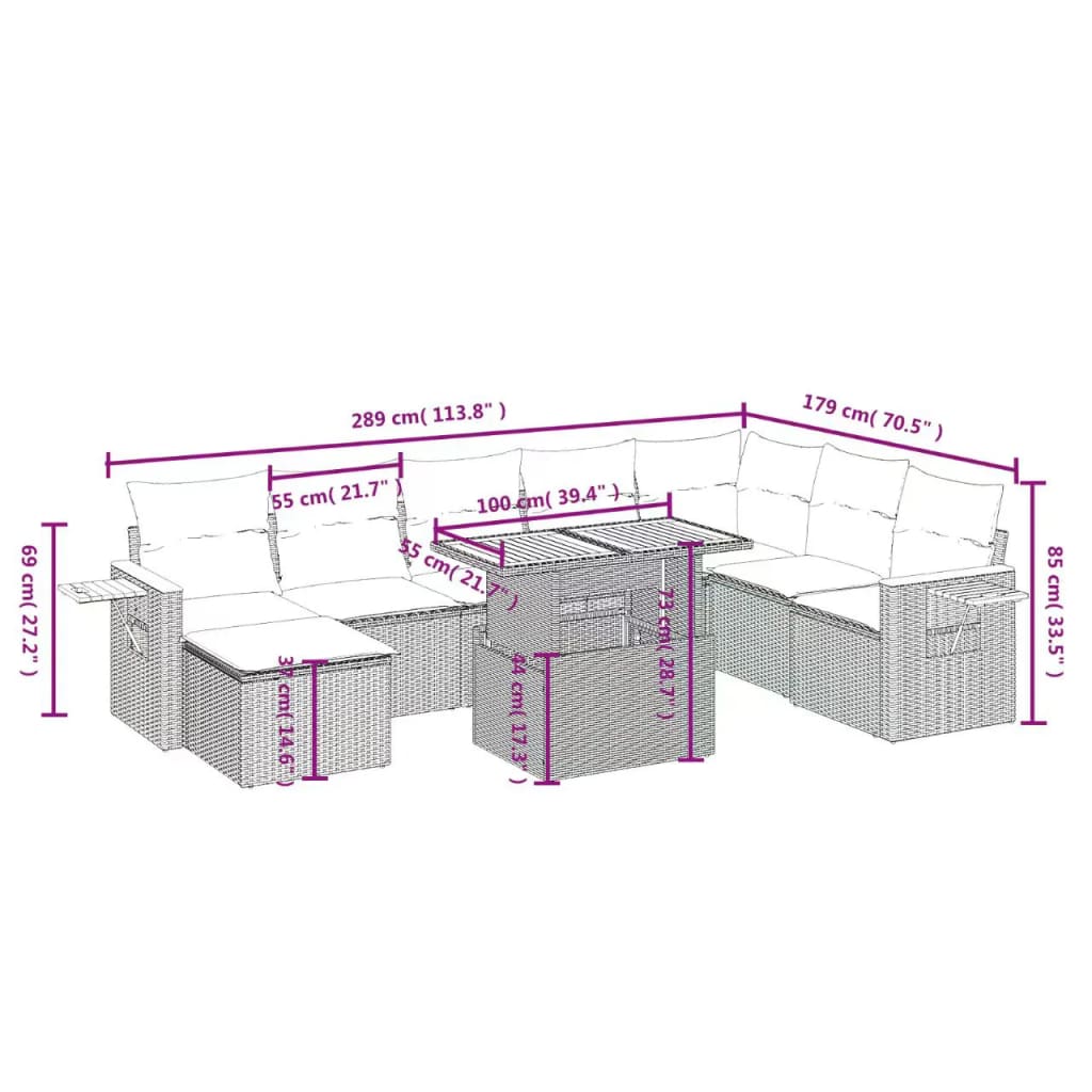 9-delige Loungeset met kussens poly rattan beige is nu te koop bij PeponiXL, paradijselijk wonen!