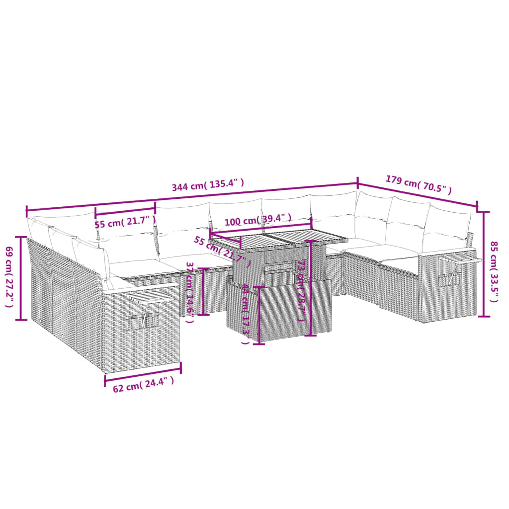 11-delige Tuinset met kussens poly rattan beige is nu te koop bij PeponiXL, paradijselijk wonen!