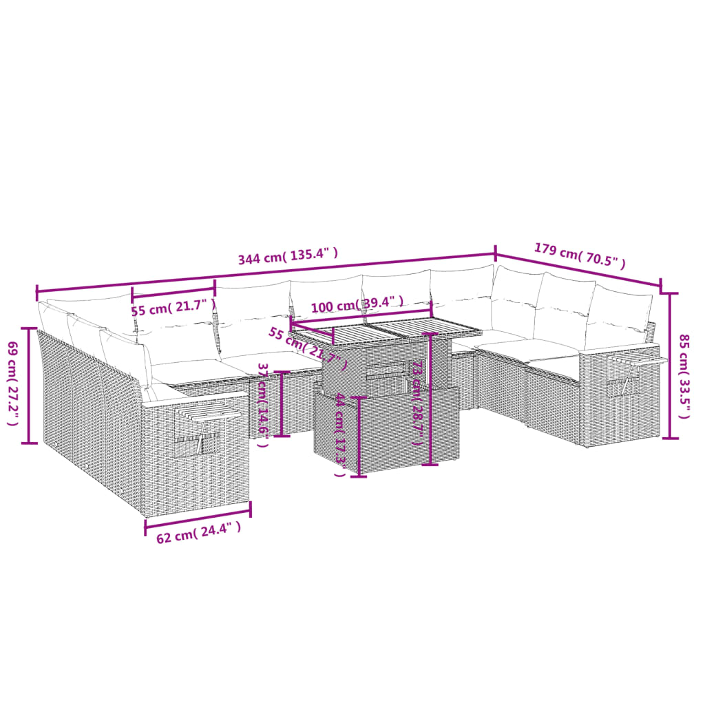 11-delige Tuinset met kussens poly rattan beige is nu te koop bij PeponiXL, paradijselijk wonen!