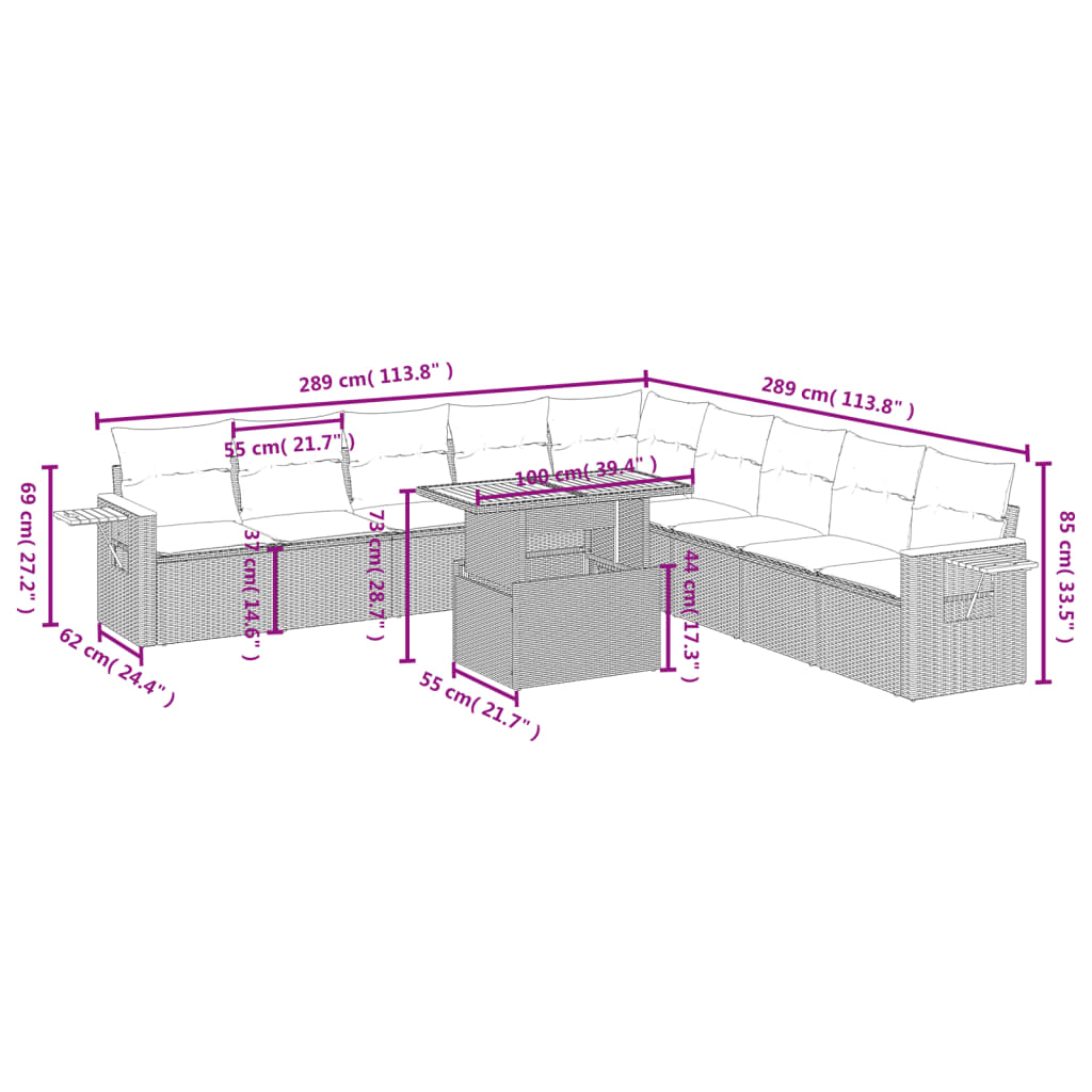 11-delige Loungeset met kussens poly rattan zwart is nu te koop bij PeponiXL, paradijselijk wonen!