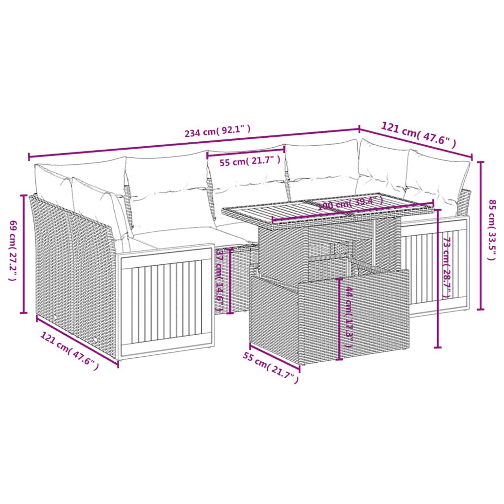 7-delige Loungeset met kussens poly rattan beige is nu te koop bij PeponiXL, paradijselijk wonen!