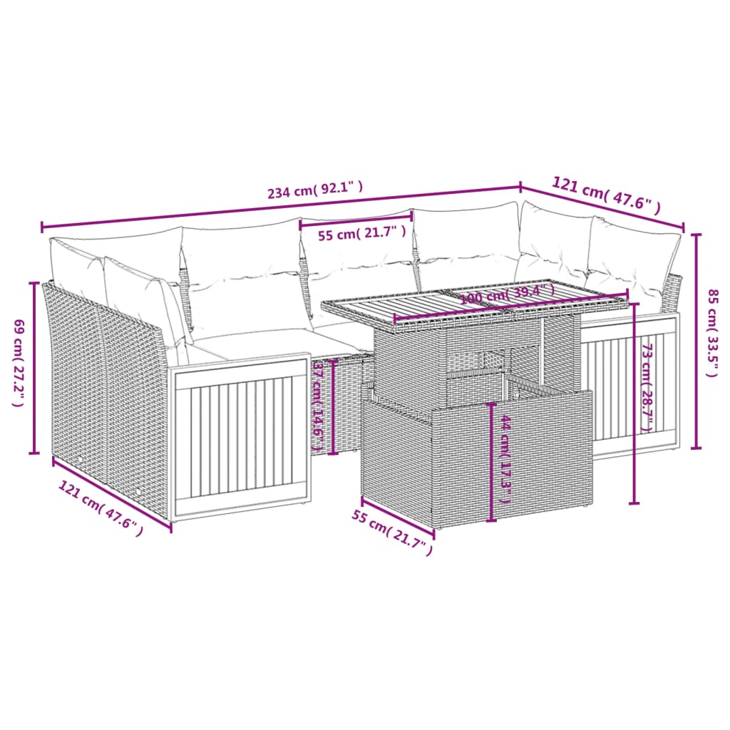 7-delige Loungeset met kussens poly rattan grijs is nu te koop bij PeponiXL, paradijselijk wonen!