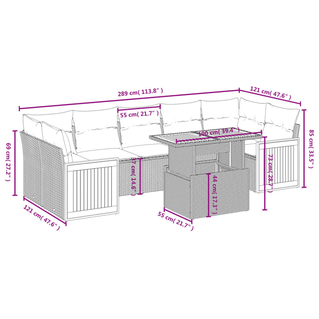 8-delige Loungeset met kussens poly rattan beige is nu te koop bij PeponiXL, paradijselijk wonen!