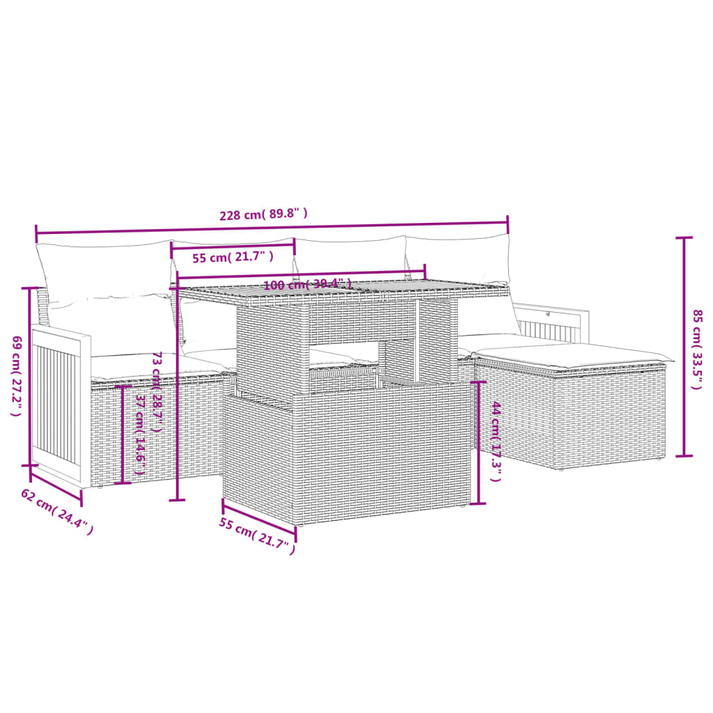 6-delige Loungeset met kussens poly rattan zwart is nu te koop bij PeponiXL, paradijselijk wonen!