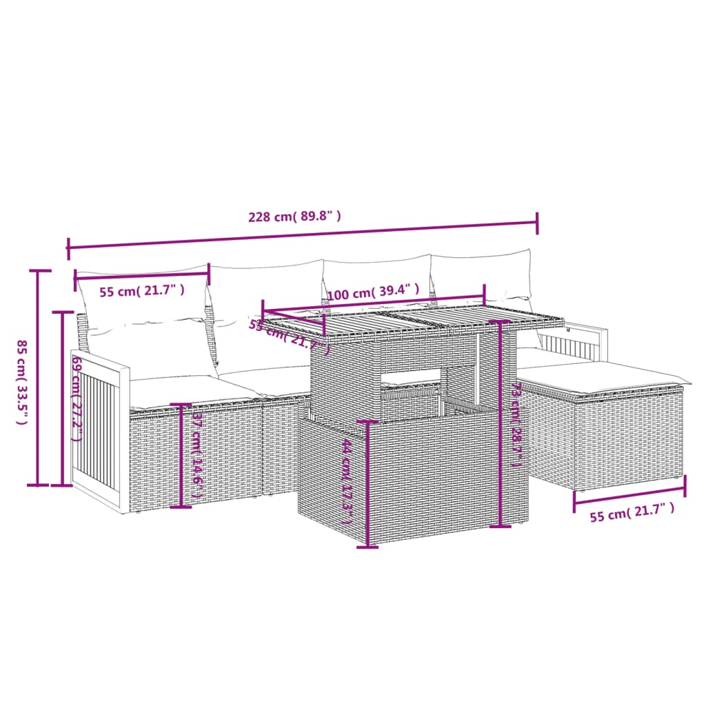 6-delige Loungeset met kussens poly rattan grijs is nu te koop bij PeponiXL, paradijselijk wonen!