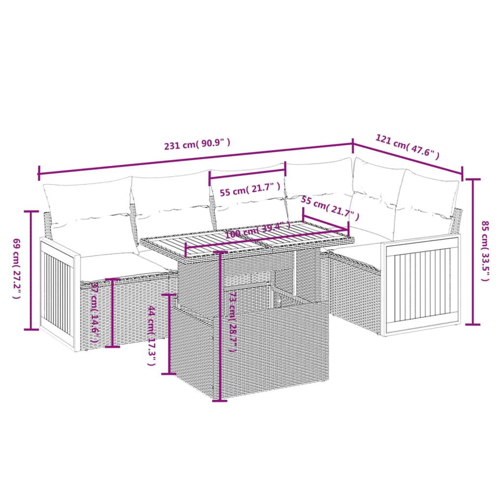 6-delige Loungeset met kussens poly rattan beige is nu te koop bij PeponiXL, paradijselijk wonen!