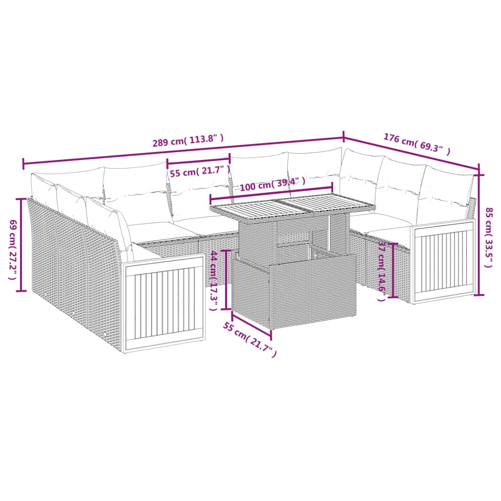 10-delige Loungeset met kussens poly rattan beige is nu te koop bij PeponiXL, paradijselijk wonen!