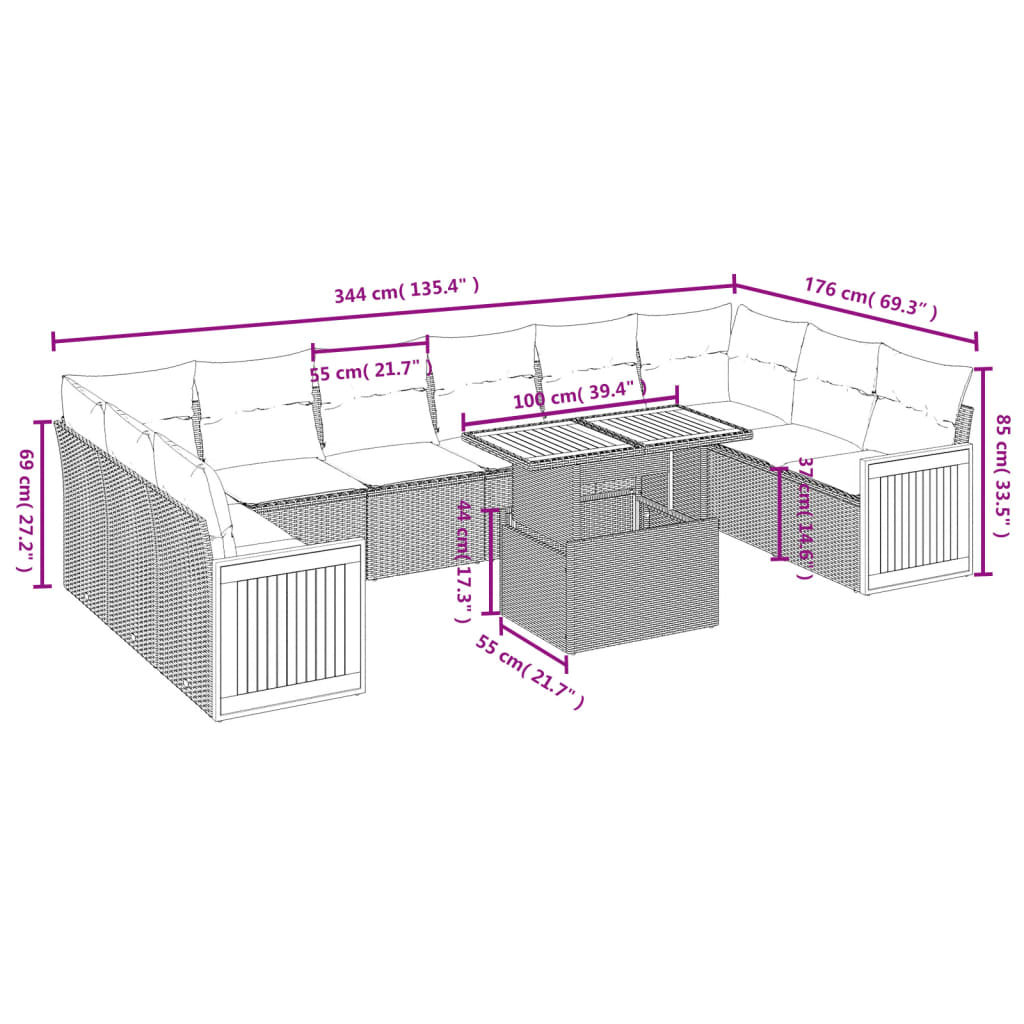 11-delige Loungeset met kussens poly rattan zwart is nu te koop bij PeponiXL, paradijselijk wonen!