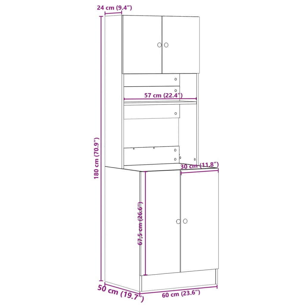 Keukenkast 60x50x180 cm bewerkt hout grijs sonoma eiken is nu te koop bij PeponiXL, paradijselijk wonen!